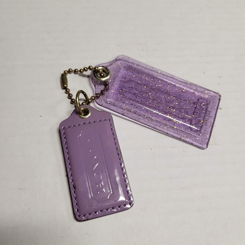 Coach Poppy Acrylic Hangtag Key Chain Purse Charm Purple Glitter Oversized